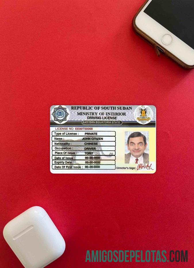 Carta de condução do Sudão do Sul fotolook frente exemplo real